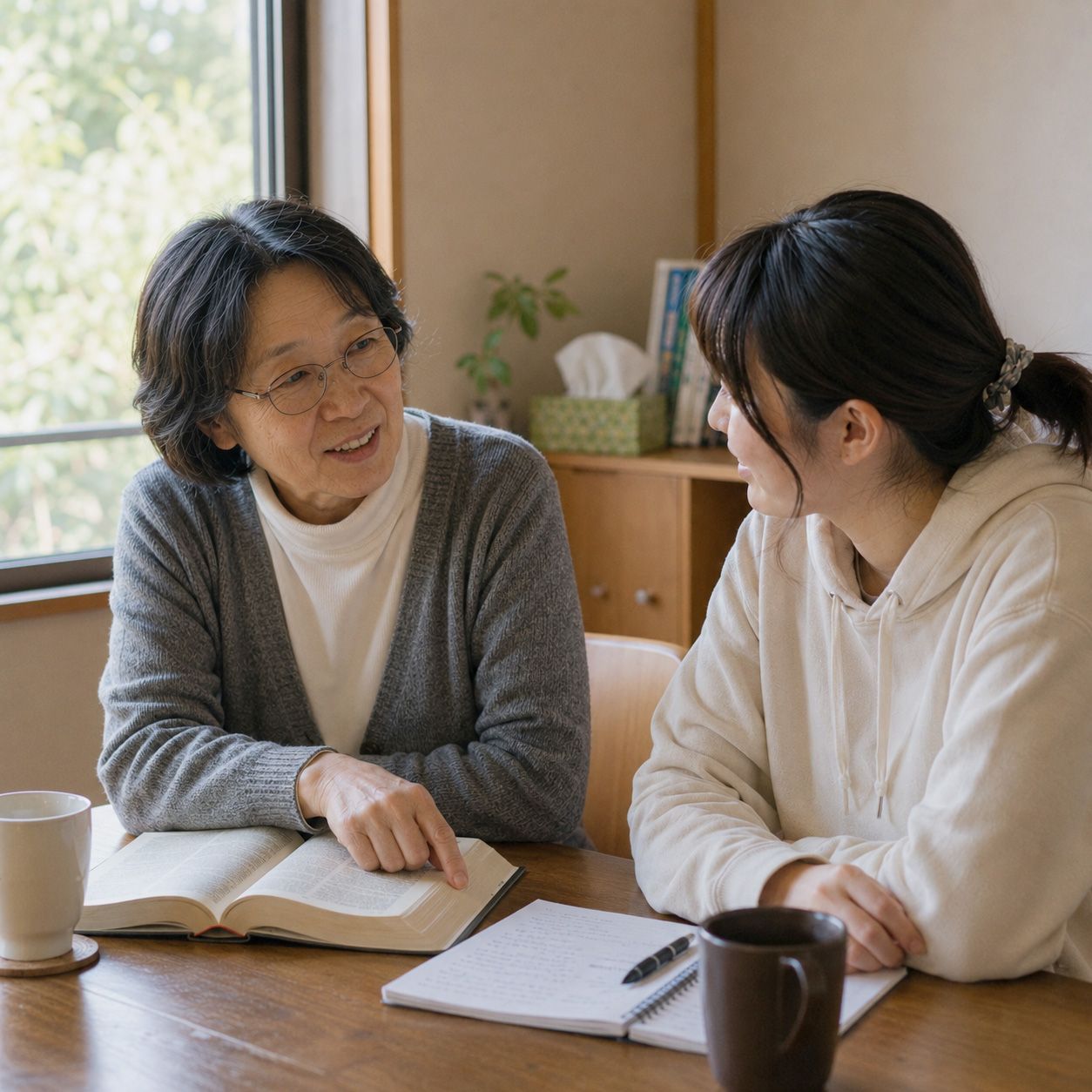 聖書を開いて語り合う学びの様子